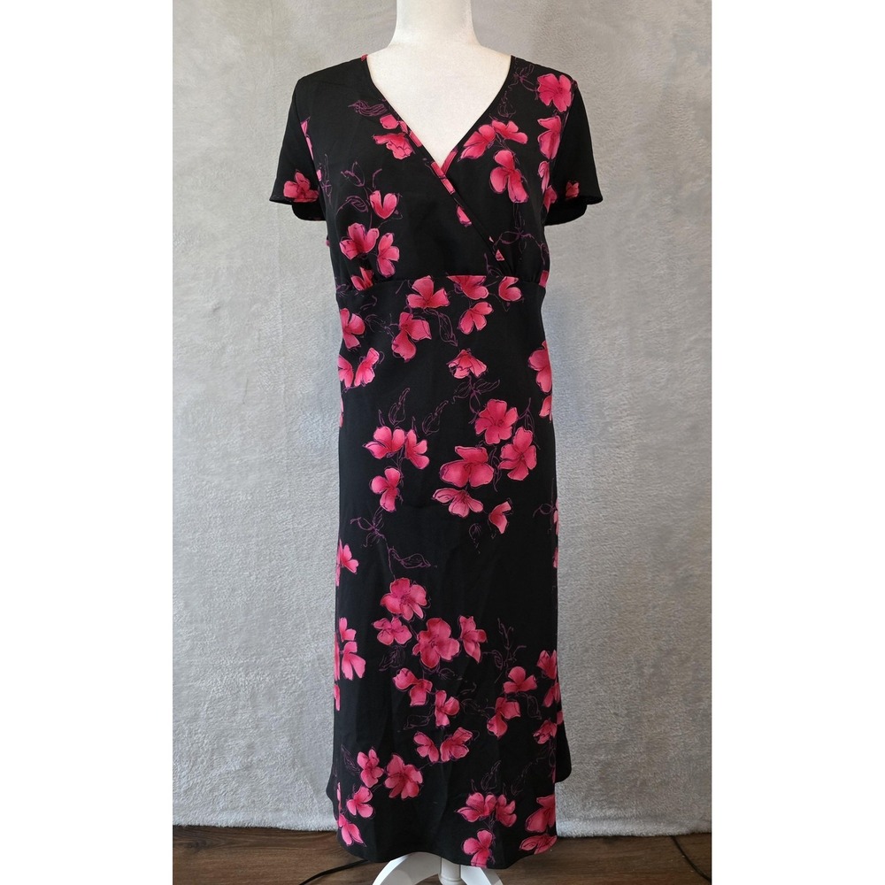 EUC Venezia Jeans Dress Womens 14/16 Black Pink Floral Feminine Whimsigoth